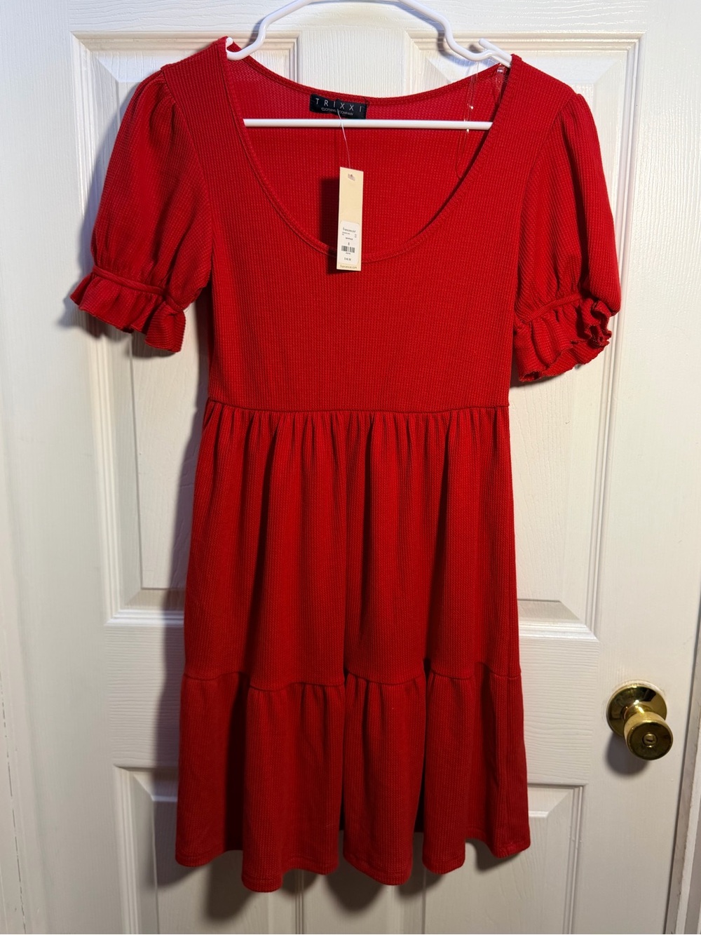 Trixxi Bright Red Scoop Neck Tiered Mini Dress